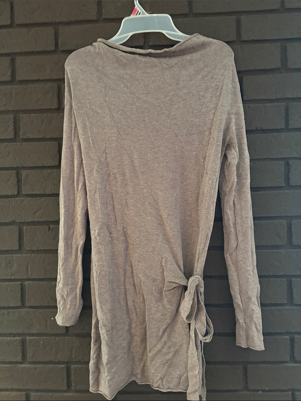 Women’s Long Sleeve Boat Neck Mini Dress Side-Tie - Light Mauve